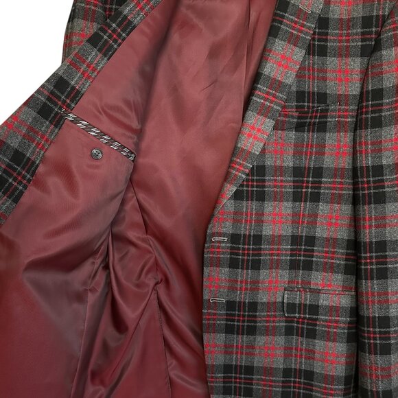 Izod red black and gray plaid sport coat jacket blazer wool blend 42R - Picture 5 of 7